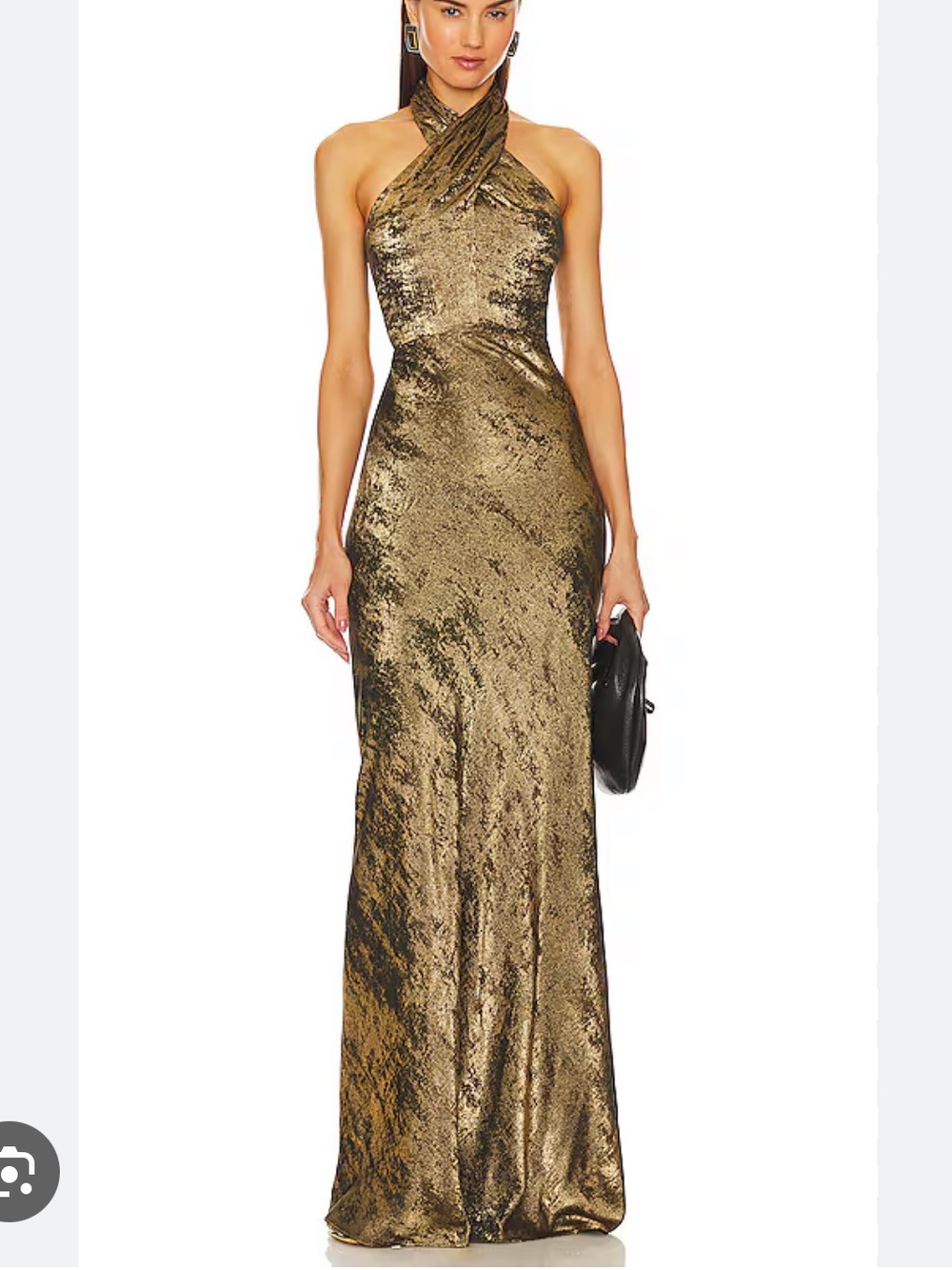Veronica Beard Metallic Brass Halter Maxi Dress